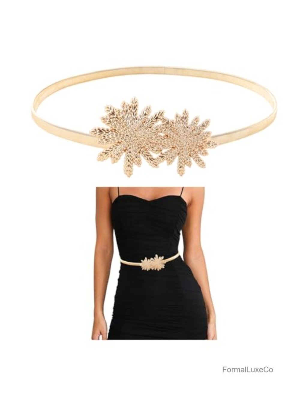 Women's Gold Metal Waist Belt Stretch Skinny Belt Adjustable Cut to Size